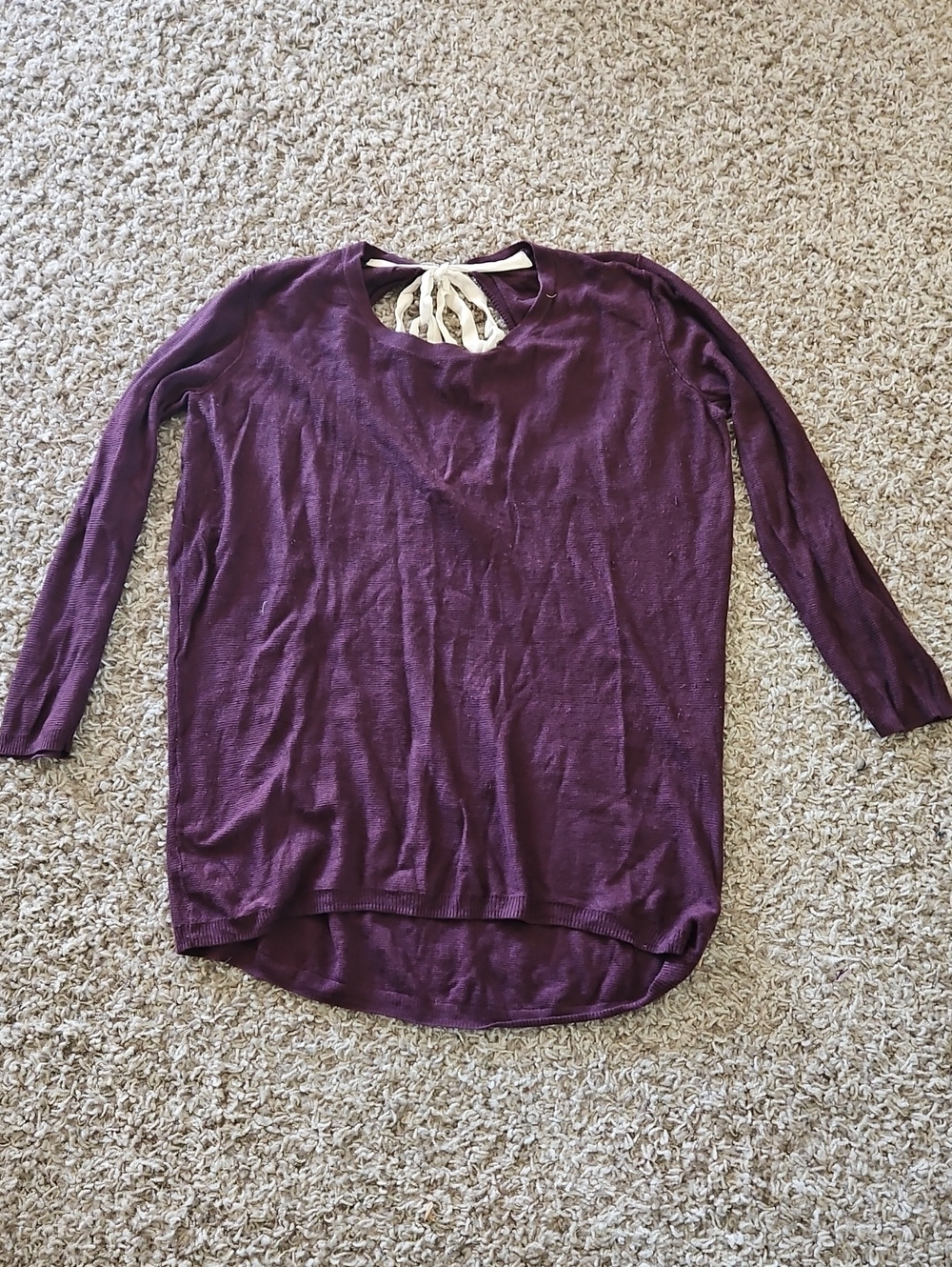 Babaton Plum Long Sleeve Knit Top with Back Tie